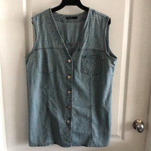 Crazy Line Jeans Vest Jacket Woman's Light Blue Wash Sz.M